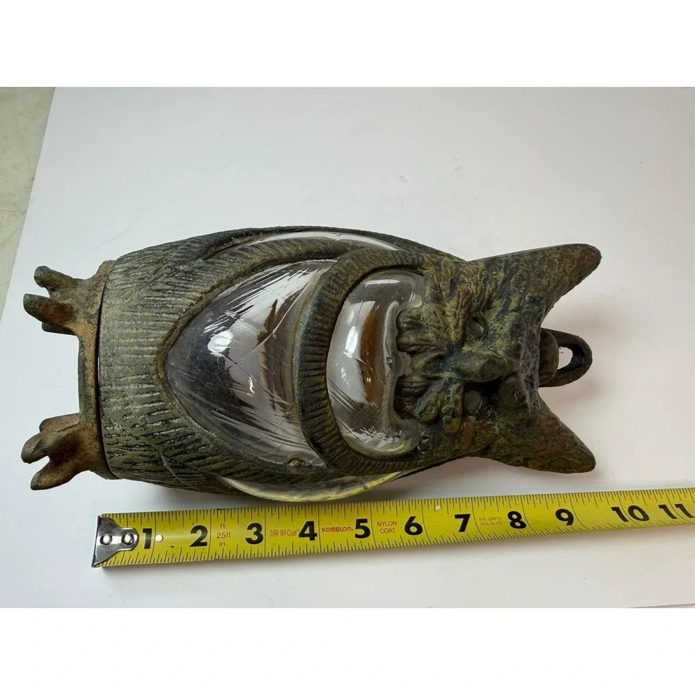 Cast Iron Owl Candle‎ Holder Garden Lantern Vintage Decor Blown Glass READ